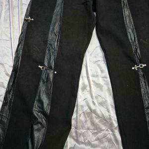 Edgy Black Pants with Buckle Details baggy