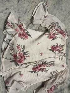 Floral Smocked Top with Chiffon Sleeves