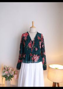 Smocked Floral Peplum Top