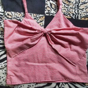 Red Gingham Bow Crop Top