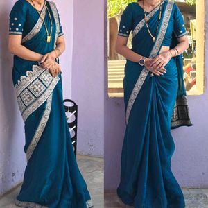 Elegant Teal Fancy Setin Saree