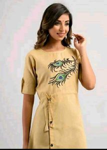 Elegant Beige Peacock Feather Dress