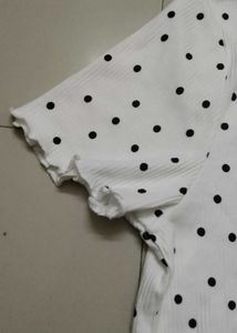 Classic White Polka Dot Ribbed Tee
