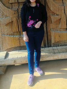 Dark Blue Denim Jeans With Top