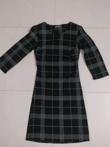 korean style checks formal mini dress for women