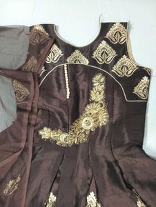 Elegant Brown Embroidered Anarkali Dress