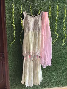Green Floral Embroidered Sharara Set For Women