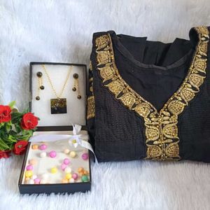 Black & Gold Embroidered Outfit + Jewelry Set