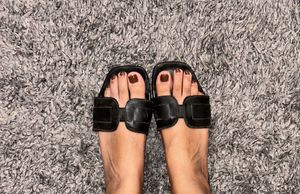 Black Leather Slides