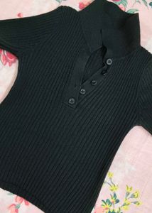 Ribbed Knit Polo Top