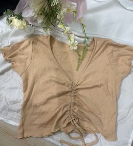 Beige Ribbed Crop Top