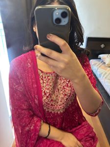 Pink Embroidered Kurti Set