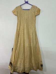Golden Netted Anarkali Kurta With Shawl