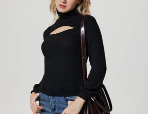 Cutout Ribbed Turtleneck Top