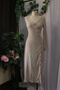 Ribbed Knit Maxi Dress with Bow Detail