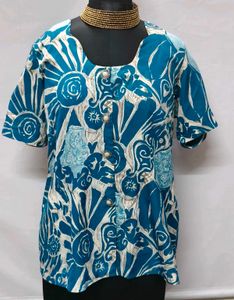Blue Floral Beach Print Formal Top