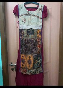 Maroon with Cream Ethnic work Kurta