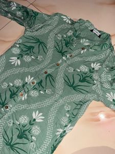Green Floral Print A-line Kurta