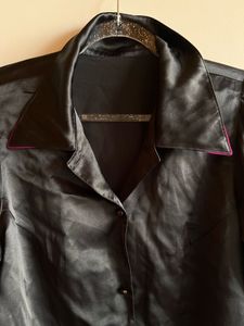 Black Satin Shirt with Purple Detailing