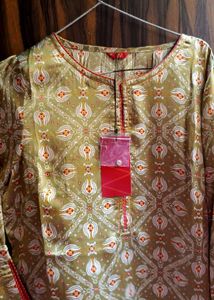 Olive Green Printed Kurti with Ethnic Motifs By W