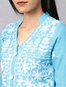 Light Blue Embroidered Kurti