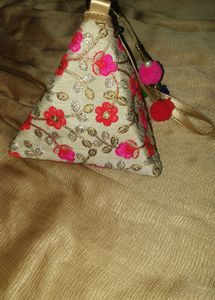 Triangular Golden Zari Embroidered Party Bag