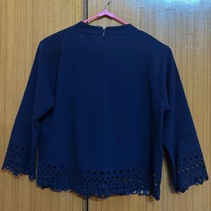 Navy Mock Neck Bell Sleeve Top