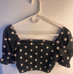 Black Floral Puff Sleeve Top – Stretchable &amp; Comfo