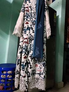 white printed abaya
