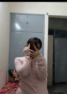 Peach Furry Sweater With Stylish Back