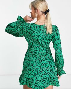 Green Floral Print Mini Dress
