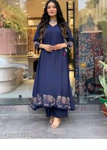 Elegant Navy Blue Kurta Palazzo Set