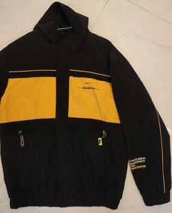 Unisex Black &amp; Yellow Polyester Bomber Jacket