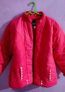 Coral Puffer Jacket With Pink Sweater 💗✨