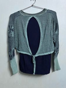 Dual-Layer Attached Knit Shrug Top