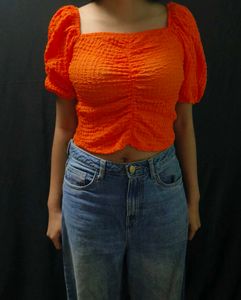 Chic Orange Ruched Crop Top