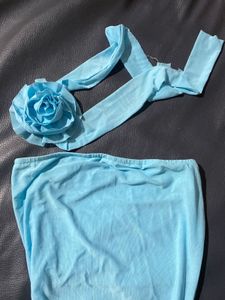 Blue Ruffle  Dress With Rose Choker