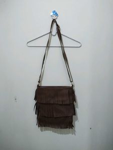 Brown Sling Bag With Fringes