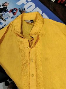 Yellow Cotton Kurta with Embroidery