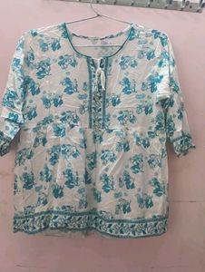 White Blue Short Kurti.