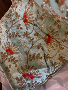 Seagreen Embroidered Silk Fabric