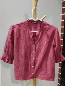Pale Red Button-Down Crop Shirt