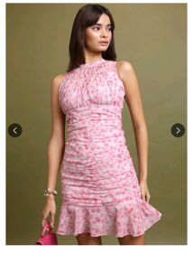 High Neck Pink Floral Mini Dress 🩷
