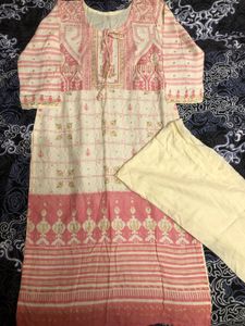 Pink And White Kurta Set