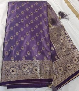 Elegant lavender satin Banarasi Saree