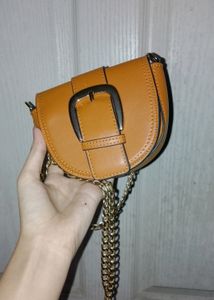 Forever Glam Chain Sling Bag With Belted On Front