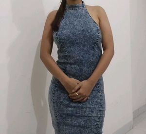 Denim Halter Bodycon Dress