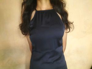 Navy Blue Halter-Neck Maxi Dress