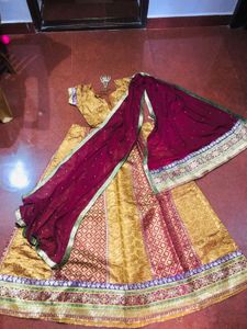 Gold & Maroon Banarasi Silk Georget Lehenga Choli