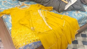 Yellow Embroidered Kurta and pizama